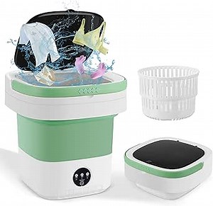Portable Washing Machine, 11L Upgraded Large Capacity Mini Washer with Spin Basket, Small Washing Machine for Apartments, Travel Laundry, Camping, RV, Dorm (Green+White)