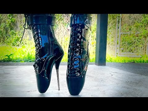 brand new shiny killer ballet heels boots #walkingvideo
