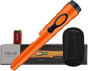 Fully Waterproof Pinpoint Metal Detector Pinpointer - Stick Include a 9V Battery 360 Search Treasure Pinpointing Finder Probe with Belt Holster for Adults and Kids(Three Mode) 2023 HS08 Orange