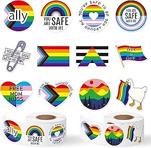 H1vojoxo Ally LGBTQ Rainbow Stickers - 500PCS You are Safe with Me Stickers in 2 Rolls Rainbow Pride Waterproof Vinyl Decals for Gay Bisexual Transgender Pride Month LGBTQ Parades Decor, 12 Designs