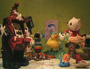 Claymation Hello Kitty kicks videogame monster's ass