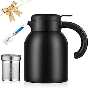 Thermal Coffee Carafe for Keeping Hot, 1500ml/52 oz Coffee Carafe Thermal Tea Pot Thermos, Stainless Steel Insulated Coffee Server with Removable Tea Infuser,Heat Retention. (black)