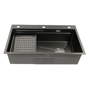 [Hot Item] Modern Nano Black Kitchenware Stainless Steel 304 Handmade Kitchen Single Bowl Sink