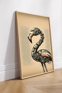 Robot Flamingo Retro Printable Poster, Vintage Style Steampunk Wall Art, Retro Futuristic Decor, Robotics Poster, Neutral Tone Metalwork Art - Etsy Canada