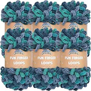 JubileeYarn Fun Finger Loops Yarn, Poseidon, 100g/Skein, 6 Skeins | Jumbo, Polyester