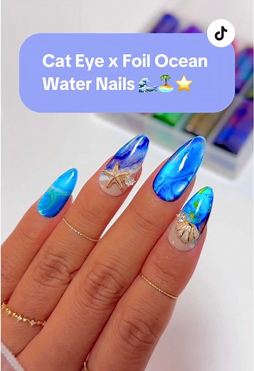 Cat Eye x Foil Ocean Water Nails Tutorial