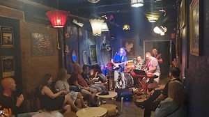 Panic Merchant in full swing tonight! These boys will be delivering a hot mix of musical goodness for another 1.5 hour so don't be a stranger, see you down at the bar 🍻 🎶🎺 | Cardigan Bar