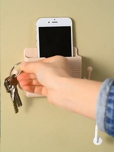 4PCS Wall Mount Phone Holder - Punch-Free Wall-Mounted Mobile Phones Charging to Stand, Sticky Remote Control Storage Box Bedside Lazy Mobile Phone Rack, Multipurpose Storage Box… (White)