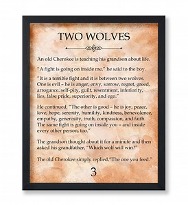 Two Wolves Poster - Cherokee Story Print - Story Book Art - Native American Quote Art - Wisdom Art - Motivational Decor for Bedroom, Nursery - Etsy