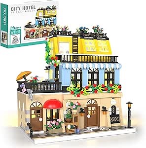 RAVAYO City Hotel Building Block Set with LED, Construction House Building Toy Gift for Adult Teen Age 14,Mini Bricks 1464pcs