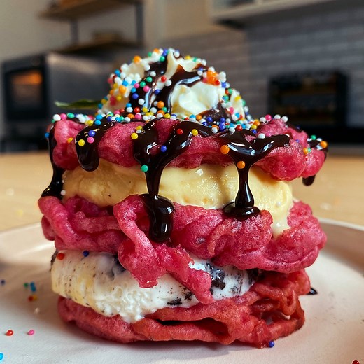496K views · 710 reactions | Ice cream sandwiches are cuter when they're made out of pink funnel cakes. | Tastemade | Facebook