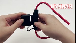 In-line 8AWG Waterproof Fuse Holder Black, Compatible with Maxi Fuse, 100A, 8 AWG Red Wire, Thermoplastic, Through-Hole Mount