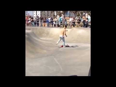 Shirtless Justin Bieber with Yovanna Ventura & Steve-O as clown skateboarding in LA - May 5, 2014