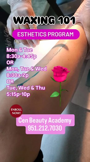 💜For those who want to LEARN WAXING.... 💜We can help you Master the Art of Waxing. 🌷Cen Beauty Academy offers (since 2016) CERTIFIED Private and Group classes. 👉Contact us on available week day and weekend classes. You will learn ⚘️Safety & Preparedness ⚘️Safe Waxing Techniques ⚘️Proper Sanitation ⚘️Waxing Contraindications ⚘️Client ⚘️Consultation ⚘️Hands-on time with your model ⚘️Age requirement: 18 years or older for both you and model 👉call/text us 951.212.7030 Cen Beauty Academy 7900 Li