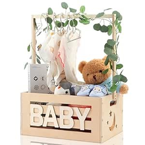 Wooden Baby Shower Crate Closet, Baby Storage Crate Hamper with Handle