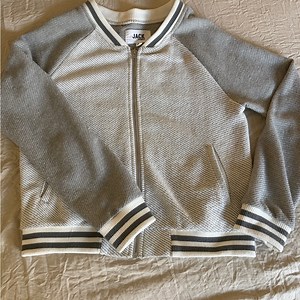 Collegiate Spring Baseball Textured Gray & Cream Boyfriend Jacket