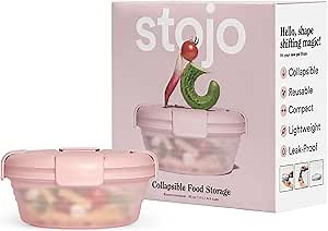 STOJO Collapsible Bowl - Translucent Carnation, 36oz - Reusable Silicone Bowl for Hot and Cold Food - Perfect for Travel, Meal Prep, To-Go Lunch, Camping & Hiking - Microwave & Dishwasher Safe