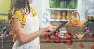 Vendor tapping tablet and causing semi-transparent numbers to float while updating produce prices