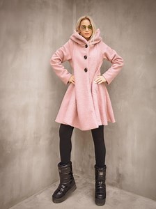 Winter Wool Boucle Coat, Pink Coat, Women Coat, Flare Coat, Women Wool Coat, Women Flare Coat, Women Outerwear, Plus Size Coat / #35401 - Etsy