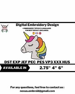 Unicorn Embroidery Design - Multi-format Files (dst, Pes, Jef, Vp3, Hus, Exp, Xxx, Pec) - 3 Sizes Available - Etsy UK