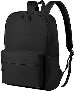 BeeGreen Simple Black Backpack with YKK Zipper Water Bottle Pocket Gym Sports Backpack with Inner Pocket & Hidden Zipper Pocket Lightweight Bag for Women Men