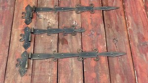 A set of 3 hinges, gate hinges, shutter hinges, gate hardware, decorative hinges