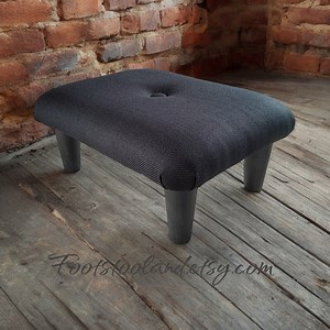 Small Buttoned Footstool: Upholstered Linen Look, Wooden Legs, SD - Etsy UK