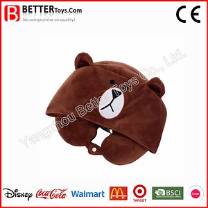 [Hot Item] Soft Animal Stuffed Plush Bear Toy U Shaped Travel Neck Pillow with Hat