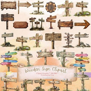 Wooden Sign Clipart: 110  Wood Sign Clipart, Signs Clipart, Wooden Board, Wood Clipart, Wooden Frame, Wooden Sign Png, Watercolor Clipart - Etsy