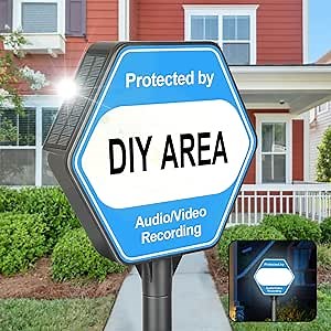 Security Yard Sign,Solar Powered Security Signs,LED Illuminated Home Security Signs with 4pcs Stickers,Waterproof Custom Yard Sign for House,Sturdy Security Signs for Yard with Stake