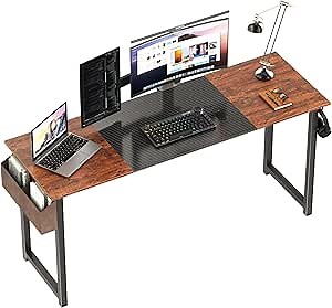 Computer Desk, 70 Inch Office Desk with Storage, Work Study Table with Headphone Hook for Home Office, Metal Frame, Sandalwood and Black