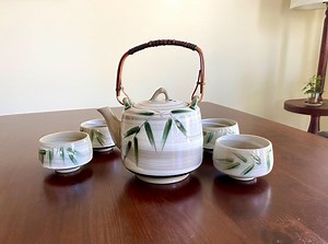 Vintage Japanese Otagiri Stoneware Tea Set: Hand-painted Bamboo Leaves - Etsy