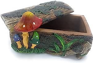 Mushroom Log Stash Box with Lid Polyresin Storage Box 5"x3"