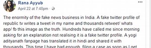 ‘I couldn’t talk or sleep for three days’: Journalist Rana Ayyub’s horrific social media ordeal over fake tweet