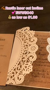 Everything about these invitations is rustic chic, vintage, fabulous! ❤️ SKU: EWW040 Use code "SHOP45" to get $45 OFF Check herehttps://www.elegantweddinginvites.com/product/affordable-rustic-laser-cut-wedding-invitation-with-tag-ewws040/ | ElegantWeddingInvites | Facebook