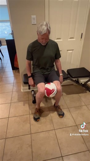 Isometrics is where you exert force without changing the length of the muscle. I’m squeezing on the volleyball but it’s not moving. This is a great way to work your adductors or groin muscle with minimal equipment. 10-20 seconds as hard as you can. Work you way up to aset of 8. | A Balanced You