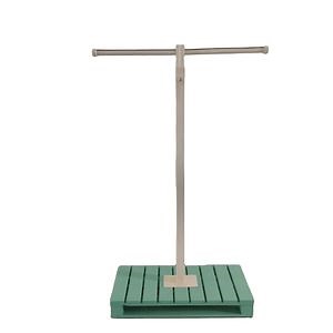 [Hot Item] Customized Stylish Metal Clothing Rack T Bar Display Stand with Wooden Base