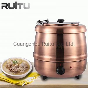 [Hot Item] Kitchen Buffet Furniture Catering Server Dinner Rose Gold Copper Cooking Soup Container Heating Kettle Warmers Set Stainless Steel Electric Hot Thermal Soup Pot