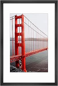Frametory, 16x24 Frames Display 12x18 Picture with Mat or 16x24 Photo Without Mat, Shatter-Resistant Glass, Pre-Installed Wall Mounting Hardware - Black