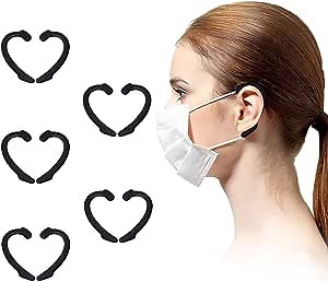 5 Pairs Mask Ear Protector,Ear Protectors Hook,Ear Savers for Masks, Reusable Ear Protection Caps, Silicone Mask Ear Protectors, Soft Ear Hook for Adult & Kid (Black)