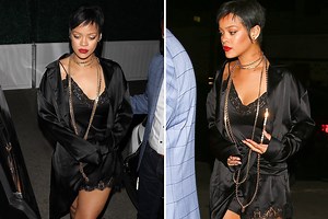 Rihanna turns up the heat in lacy slip dress as she heads out to dinner