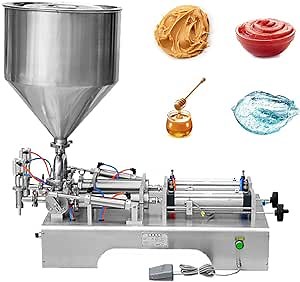 Hanchen Liquid and Paste Filling Machine 50-500ml Double Nozzle Horizontal Pneumatic Piston Filler Semi-Automatic Paste Dispenser for Oil Cream Lotion Honey Butter with CE Certificate(50-500ml)