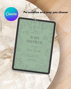 Modern Baby Shower, Digital Download, Sage Green Floral, Invitation Template - Etsy
