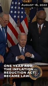 In the year since I signed the Inflation Reduction Act into law, we brought down inflation, lowered energy and health care costs, and made corporations pay their fair share. We’re just getting started. | Joe Biden