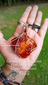 💫❤️🧡🔥Carnelian and Garnet Fire And Desire Copper Pendant $155. Carnelian is considered a lucky stone, capable of boosting self-esteem, creativity, motivation, love, passion, and courage. It is also believed to attract prosperity, new resources, and good luck, making it a sought-after talisman for success in any money-making venture. Garnet's influence isn't limited to personal energy; it can also extend to relationships. Believed to enhance love, passion, and mutual understanding, garnet is a