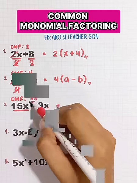 21K views · 299 reactions | Common Monomial Factoring‼️ #basicmath #MathTrick #mathteachergon #mathhacks #mathematics #MathTutor #teachergon #monomialfactoring #math #mathreview | Ako si Teacher Gon | Facebook