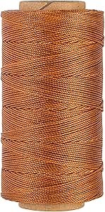 Bonded 0.8mm Round Waxed Polyester Cord, 3-ply Wax Coated Thread, 197 Yards Stiff String for Heavy Duty Fabric, Leather Sewing, Book Binding, Upholstery Repair, and Macrame Jewelry - Brown