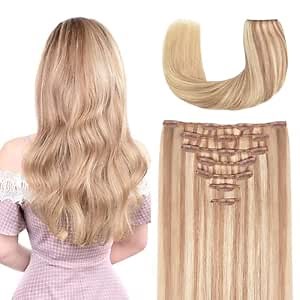 22 Inch Clip-in Hair Extensions Remy Human Hair for Women - Soft Handmade Real Human Hair Clip in Extensions, Straight, Thick, 165g 7pcs #18-613 Color