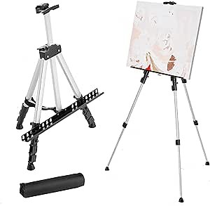 Easel Stand for Painting - Art Easels for Adults Paint - Large Standing Metal Canvas Stand - Floor Adjustable Tall Drawing Easel Tripod Silver