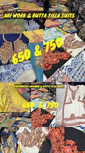 155K views · 1.6K reactions | Fresh Arrivals Customised Ari work suits 650 Only BoTTa Talla Suits 750 #Warden Sale #Bridal Suits 1350 #Parray_Cloth_House Watergam Rafianad kmr #Advt  95963 63395  70064 59961 | Aap Interview channal | Facebook